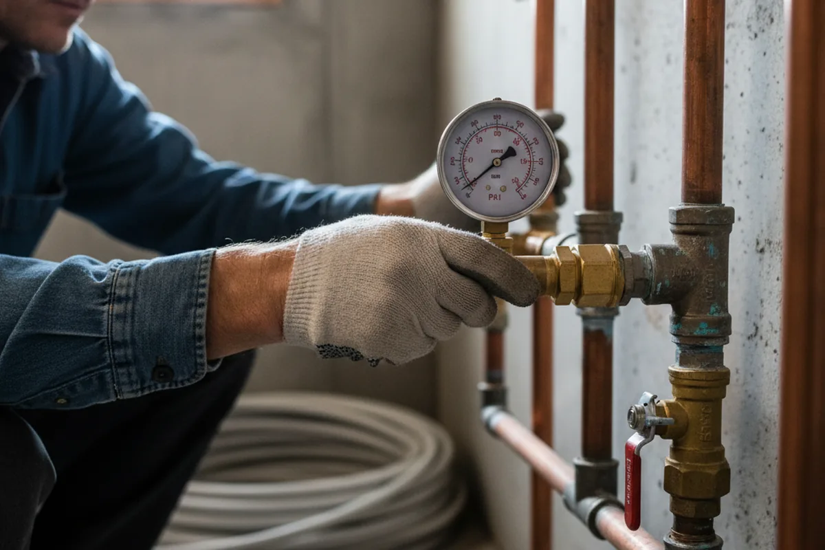 Pressure testing a repaired line during Water Line Repair in Powhatan